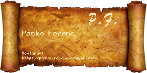 Pasko Ferenc névjegykártya